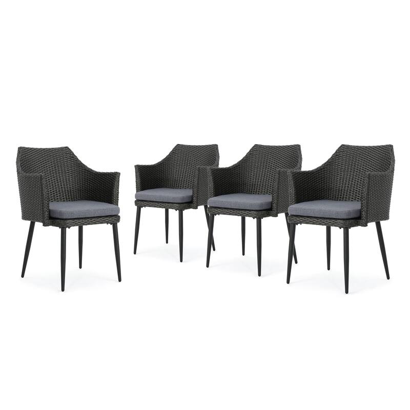 Iona Outdoor Wicker Dining Chair with Cushions (Set of 4) by Christopher Knight Home