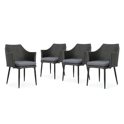 Iona Outdoor Wicker Dining Chair with Cushions (Set of 4) by Christopher Knight Home