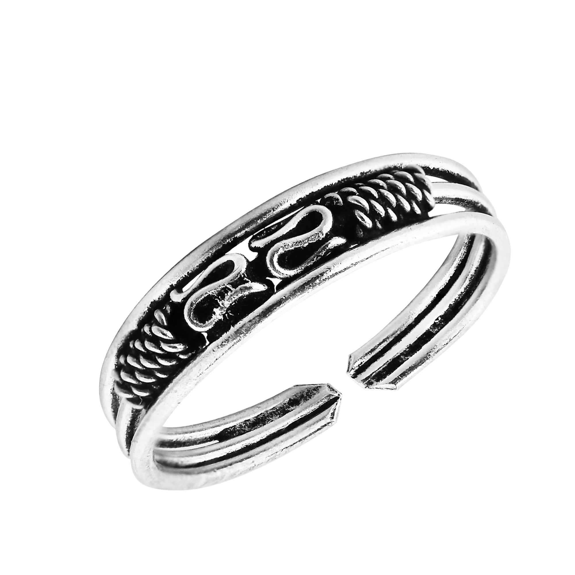 Twist with 4mm Balls Toe Ring 925 Sterling Silver