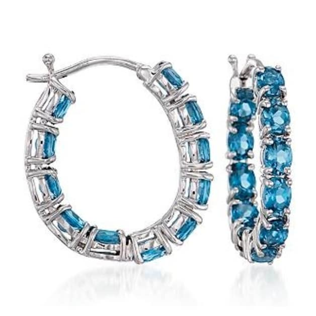 Pinctore Sterling Silver 4.4ctw London Blue Topaz Hoops Earrings 0.75"L