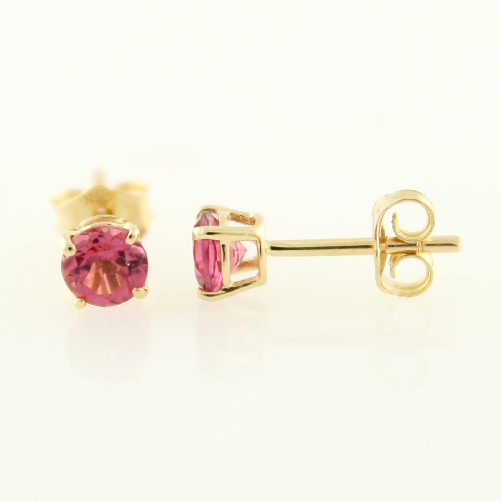 Pinctore 10k Yellow Gold Genuine Pink Tourmaline Topaz 4mm Round Stud Earrings Pinctore 10k Yellow Gold Genuine Pink Tourmaline Topaz 4mm Round Stud Earrings