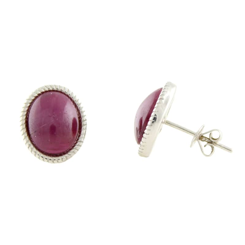 Sterling Silver 7.45ctw Ruby Studs Earrings 0.50"L - Red