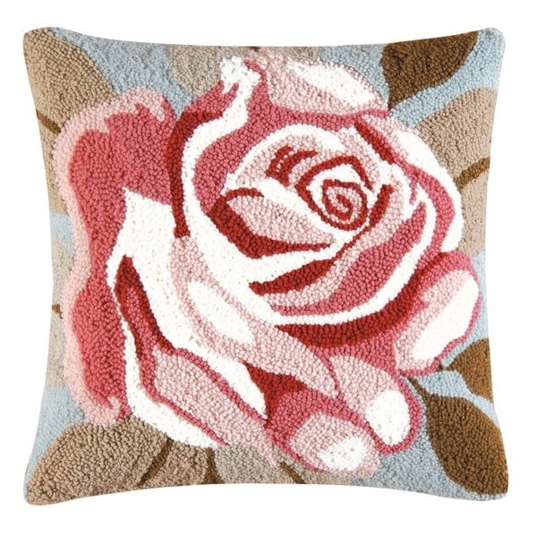 Rose Hooked 18 Inch Throw Pillow