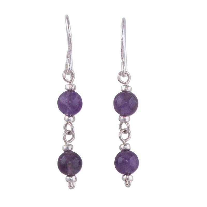 Handmade Sterling Silver 'Andean Emotion' Amethyst Earrings (Peru) - 1.7L*0.2W