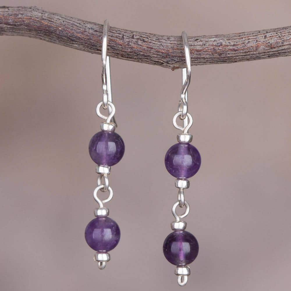 Handmade Sterling Silver 'Andean Emotion' Amethyst Earrings (Peru) - 1.7L*0.2W