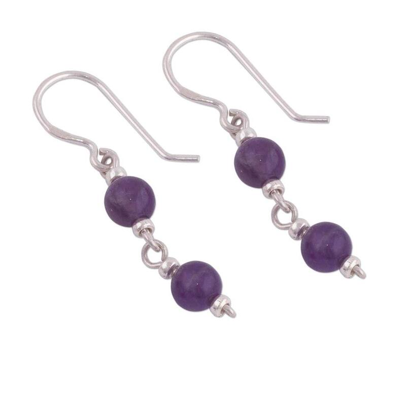 Handmade Sterling Silver 'Andean Emotion' Amethyst Earrings (Peru) - 1.7L*0.2W