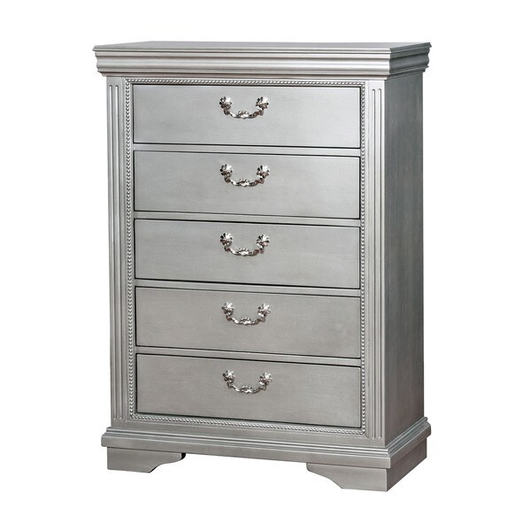 Furniture of America Balm Traditional Silver Solid Wood 5-drawer Chest