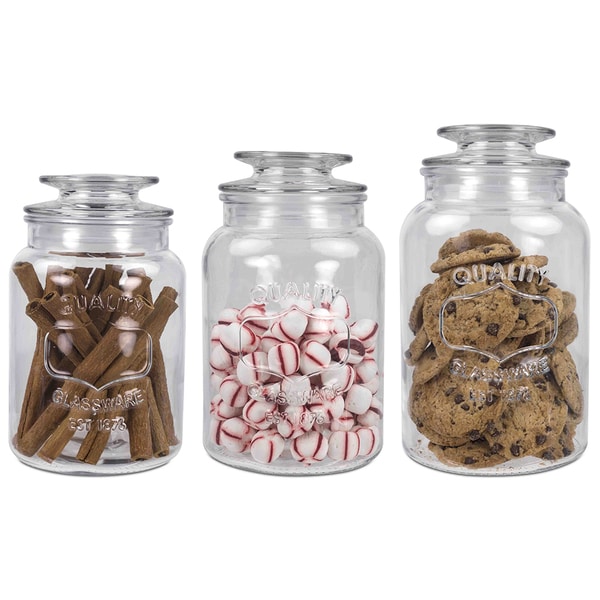Home Basics Clear 3-piece Glass Lid Canister Set. Opens flyout.