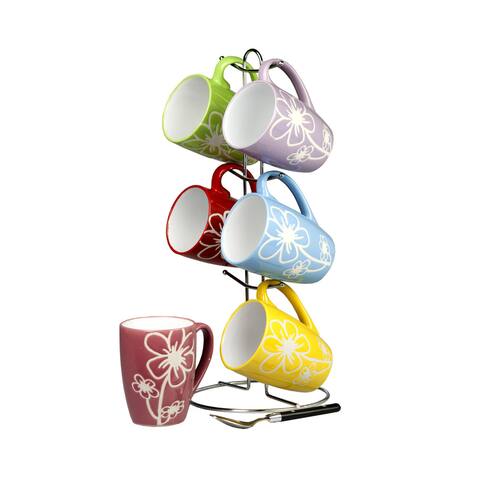 Home Basics Multicolor 6-piece Daisy Mug Set and Stand