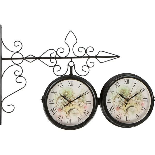 Shop Black Friday Deals On 7 5 Double Sided Vintage Wrought Iron Wall Hanging Clock By Trademark Innovations Overstock 20059587