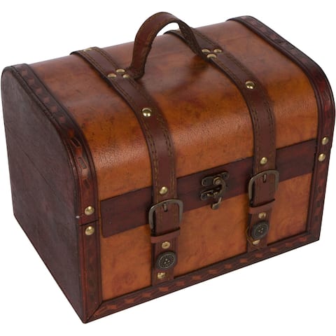 10" Wood and Leather Decorative Chest by Trademark Innovations