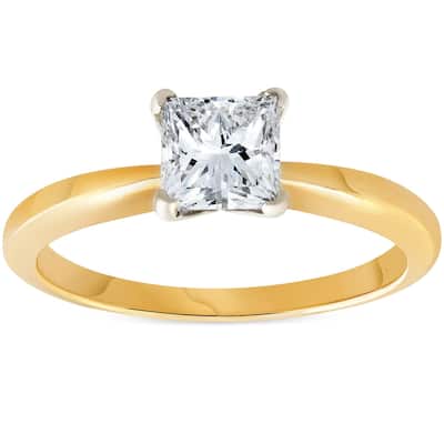 Pompeii3 14K Yellow Gold 1 ct TDW Solitaire Princess Cut Diamond Clarity Enhanced Engagement Ring (H-I/SI1-SI2) - White