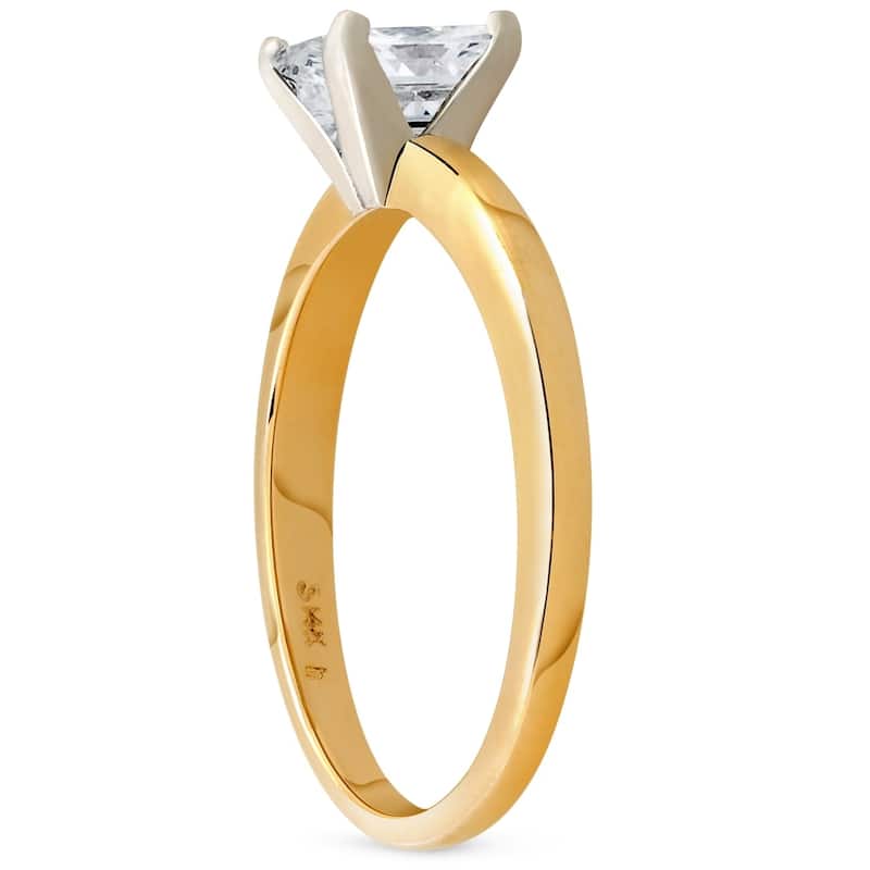 Pompeii3 14K Yellow Gold 1 ct TDW Solitaire Princess Cut Diamond Clarity Enhanced Engagement Ring (H-I/SI1-SI2) - White