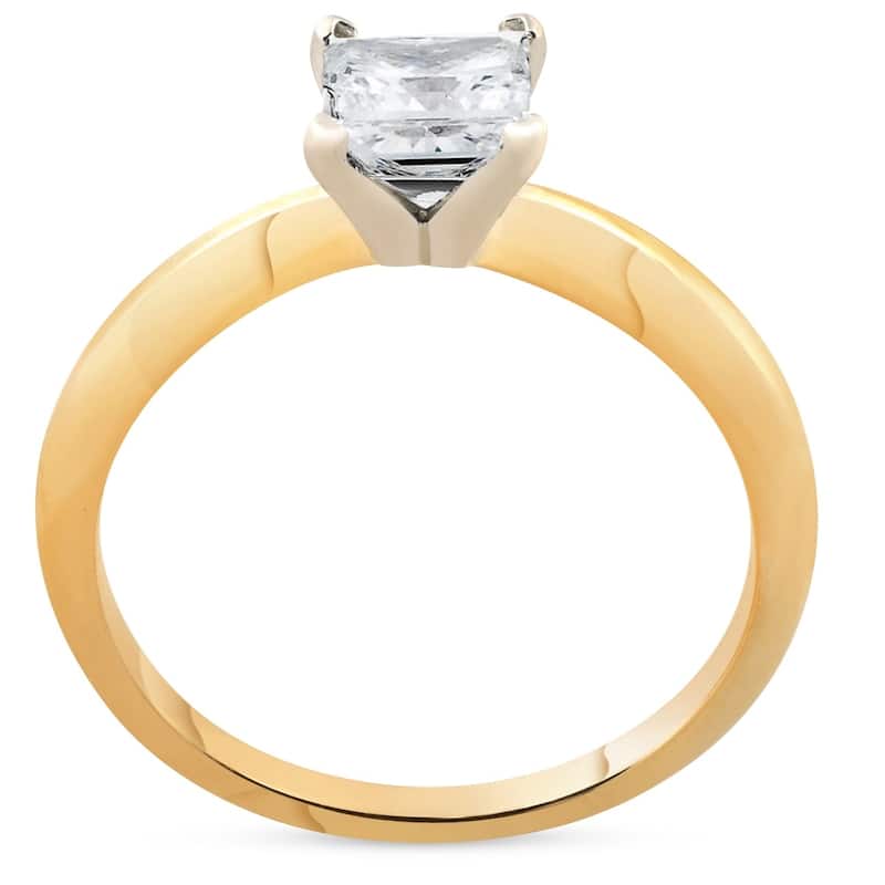 Pompeii3 14K Yellow Gold 1 ct TDW Solitaire Princess Cut Diamond Clarity Enhanced Engagement Ring (H-I/SI1-SI2) - White