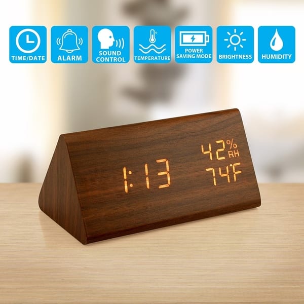 Shop Gearonic Wooden Alarm Clock Wood Led Digital Desk Clock Time