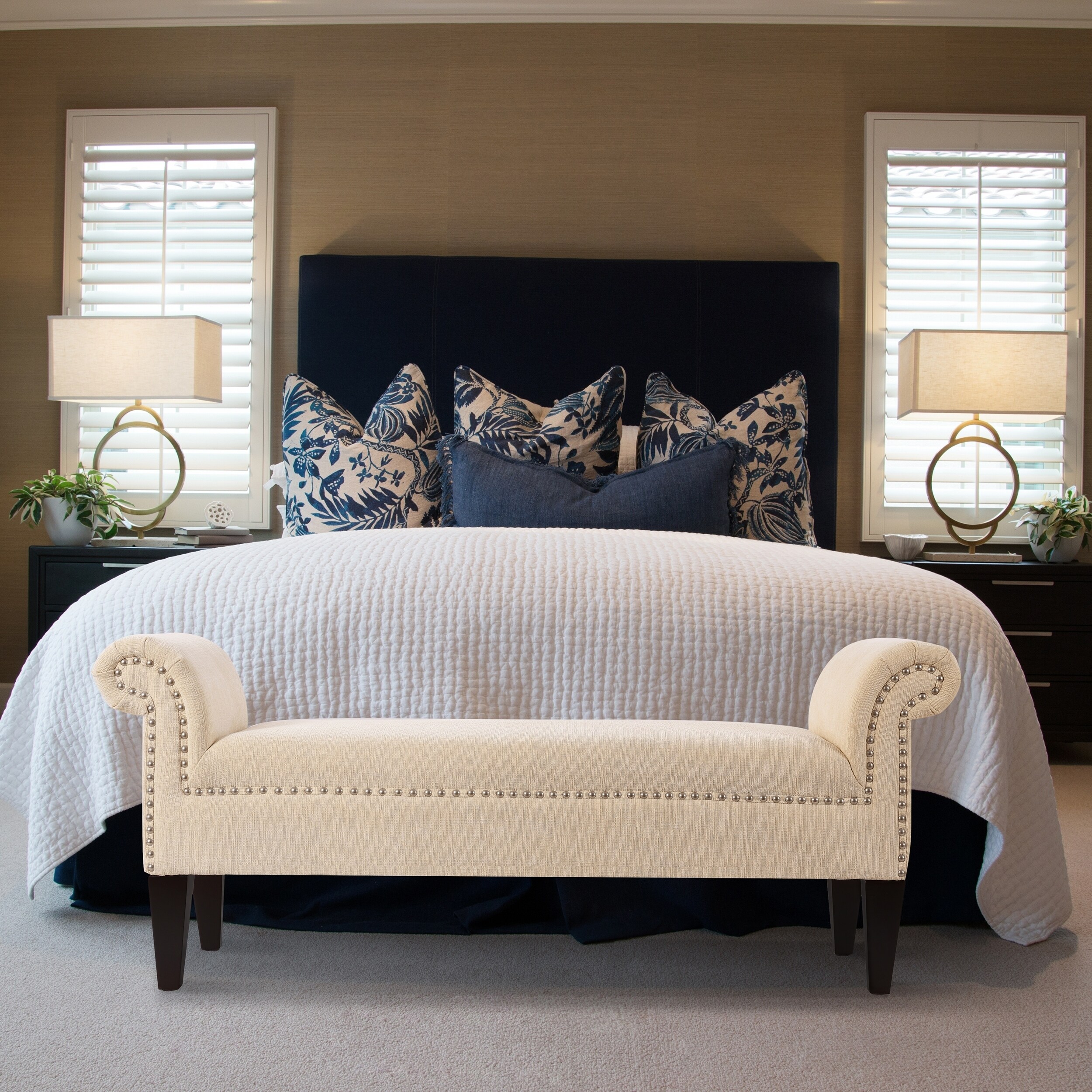 Jennifer Taylor Home Bethany Beige Roll Arm Bench