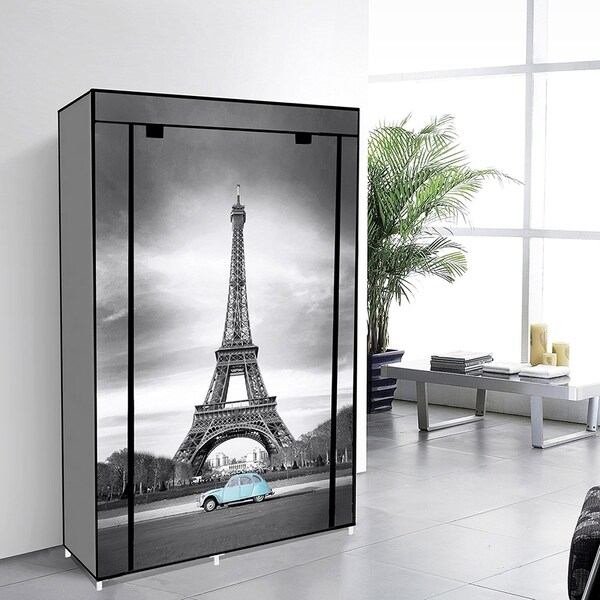 42 Portable Clothes Closet Non Woven Canvas Wardrobe Storage 42 Portable Clothes Closet Non Woven Canvas Wardrobe Storage Orangizer 5 Shelves Eiffel Tower