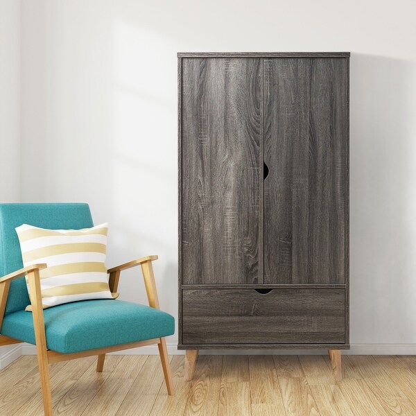 Carson Carrington Gjovik Contemporary Distressed Grey Wardrobe Armoire