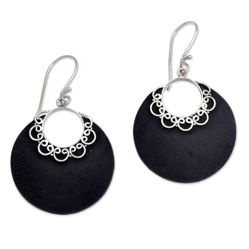 NOVICA Handmade Sterling Silver Lava Stone Crescent Lace Earrings (Indonesia) - 2*1.1 - White