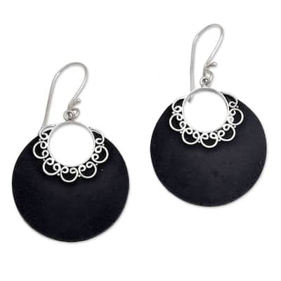 NOVICA Handmade Sterling Silver Lava Stone Crescent Lace Earrings (Indonesia) - 2*1.1