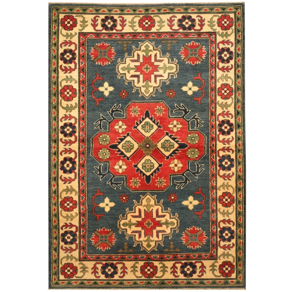 Handmade Herat Oriental Afghan Hand-knotted Kazak Wool Rug - 4'1 x 5'10 (Afghanistan)