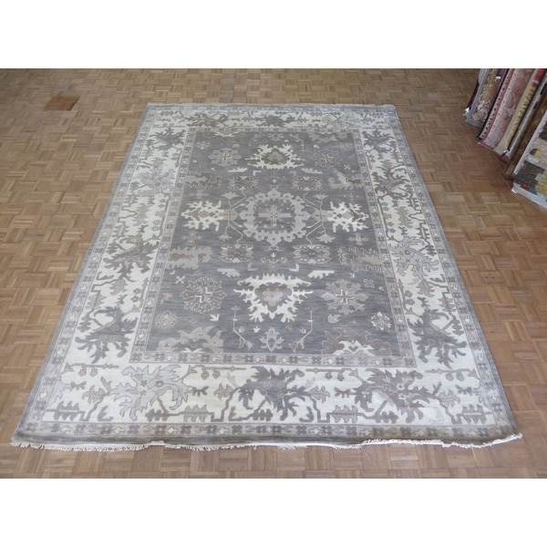 Hand Knotted Gray Oushak with Wool Oriental Rug - 9'2" x 12'1"