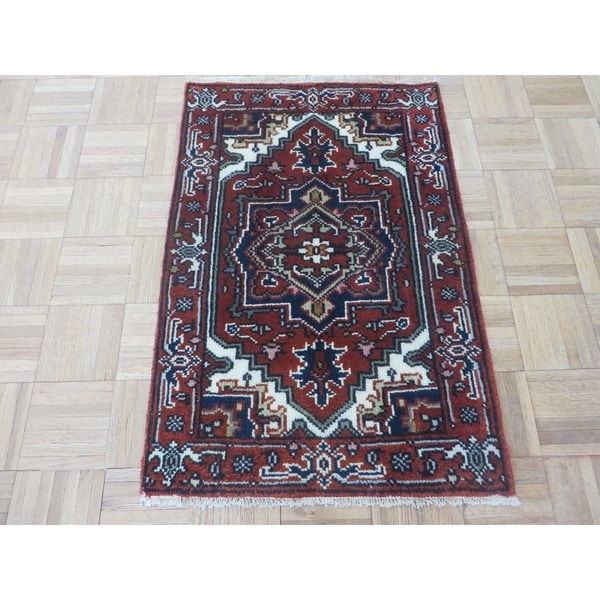 Hand Knotted Brick Red Serapi Heriz With Wool Oriental Rug 2 X 3 Hand Knotted Brick Red Serapi Heriz With Wool Oriental Rug 2 X27 X