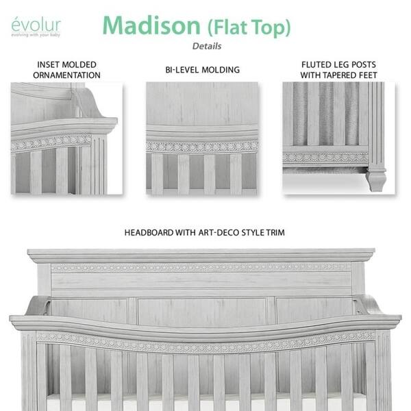 Evolur Madison 5 in 1 Flat Top Convertible Crib, Antique Grey Mist - N/A -  Bed Bath & Beyond - 20087087