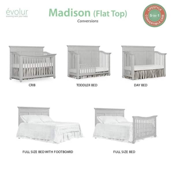 Shop Evolur Madison 5 In 1 Flat Top Convertible Crib Antique Grey