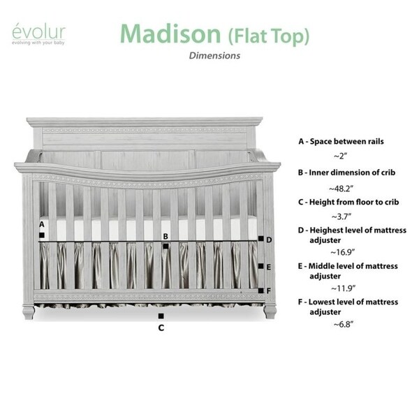 evolur madison 5 in 1 curved top convertible crib