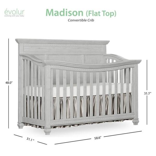 Shop Evolur Madison 5 In 1 Flat Top Convertible Crib Antique Grey