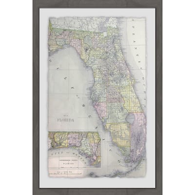 'Florida Map' Framed Painting Print - Multi-Color