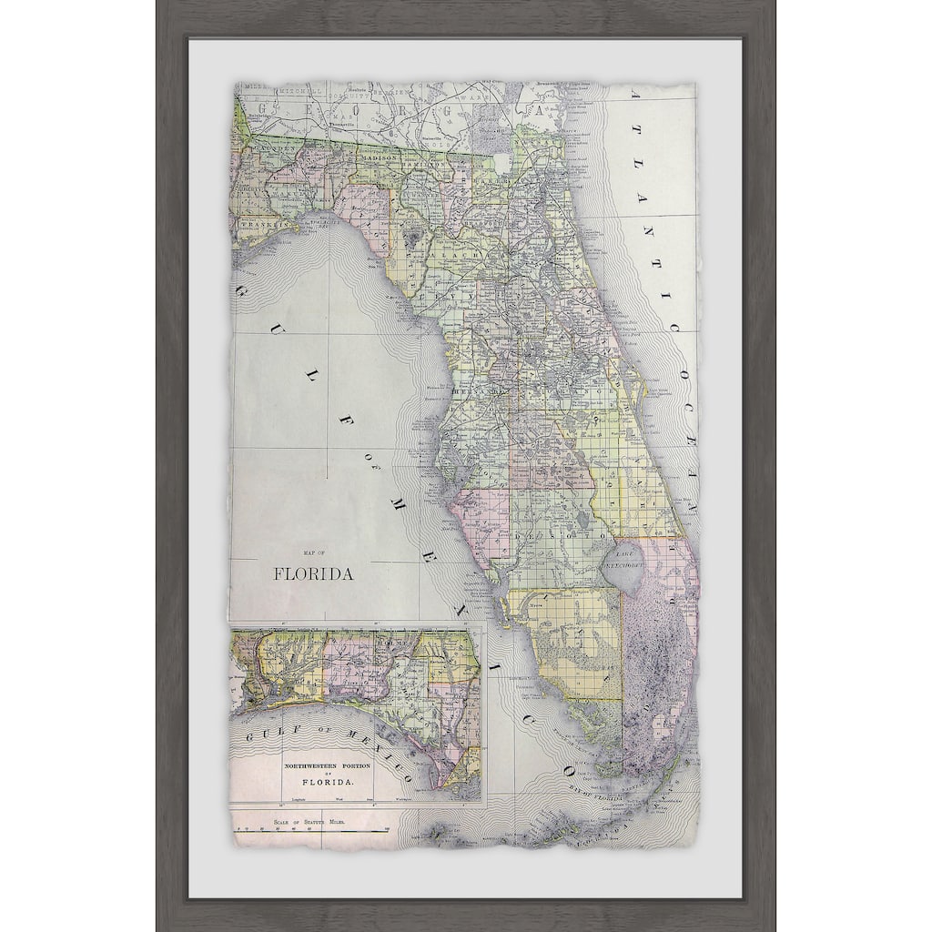 'Florida Map' Framed Painting Print - Multi-Color