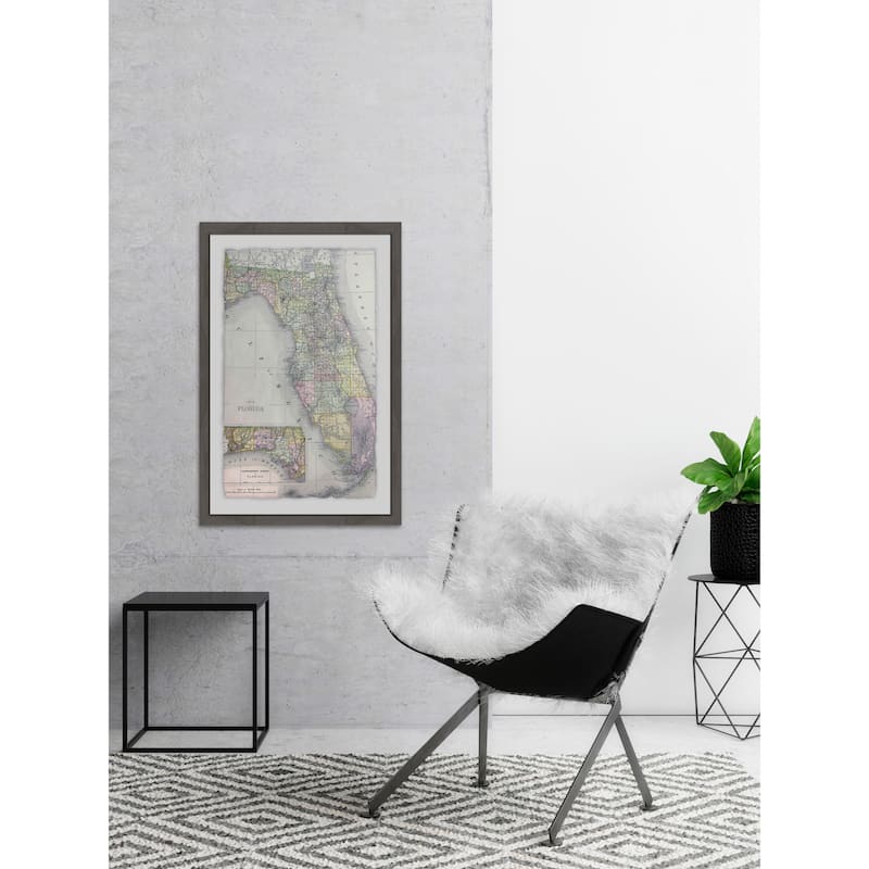 'Florida Map' Framed Painting Print - Multi-Color