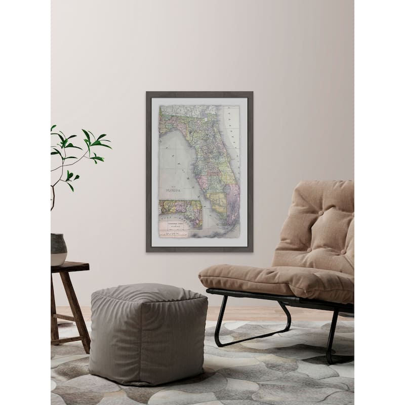 'Florida Map' Framed Painting Print - Multi-Color