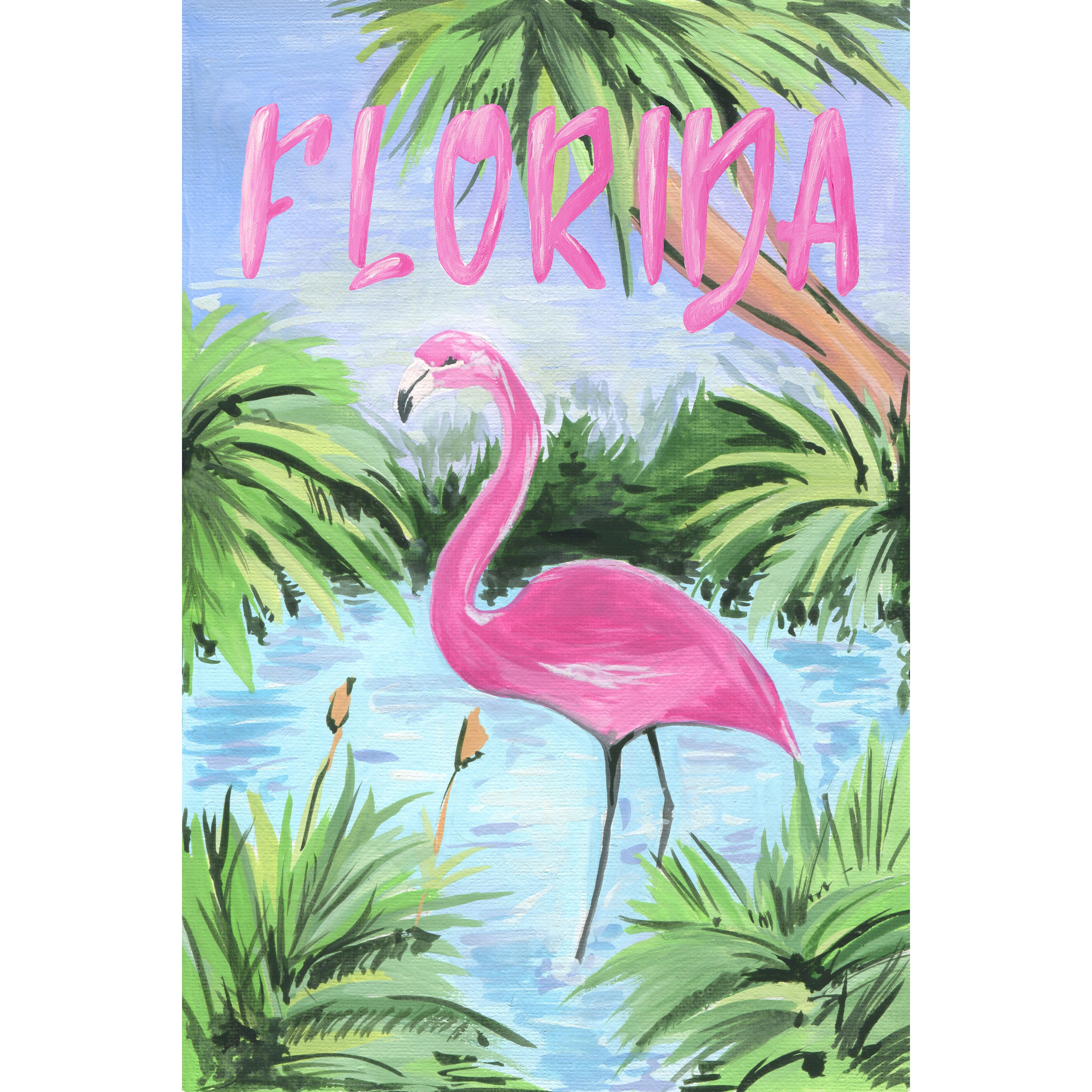 Marmont Hill 'Fishing Flamingos II' Painting Print on Wrapped Canvas, Gray