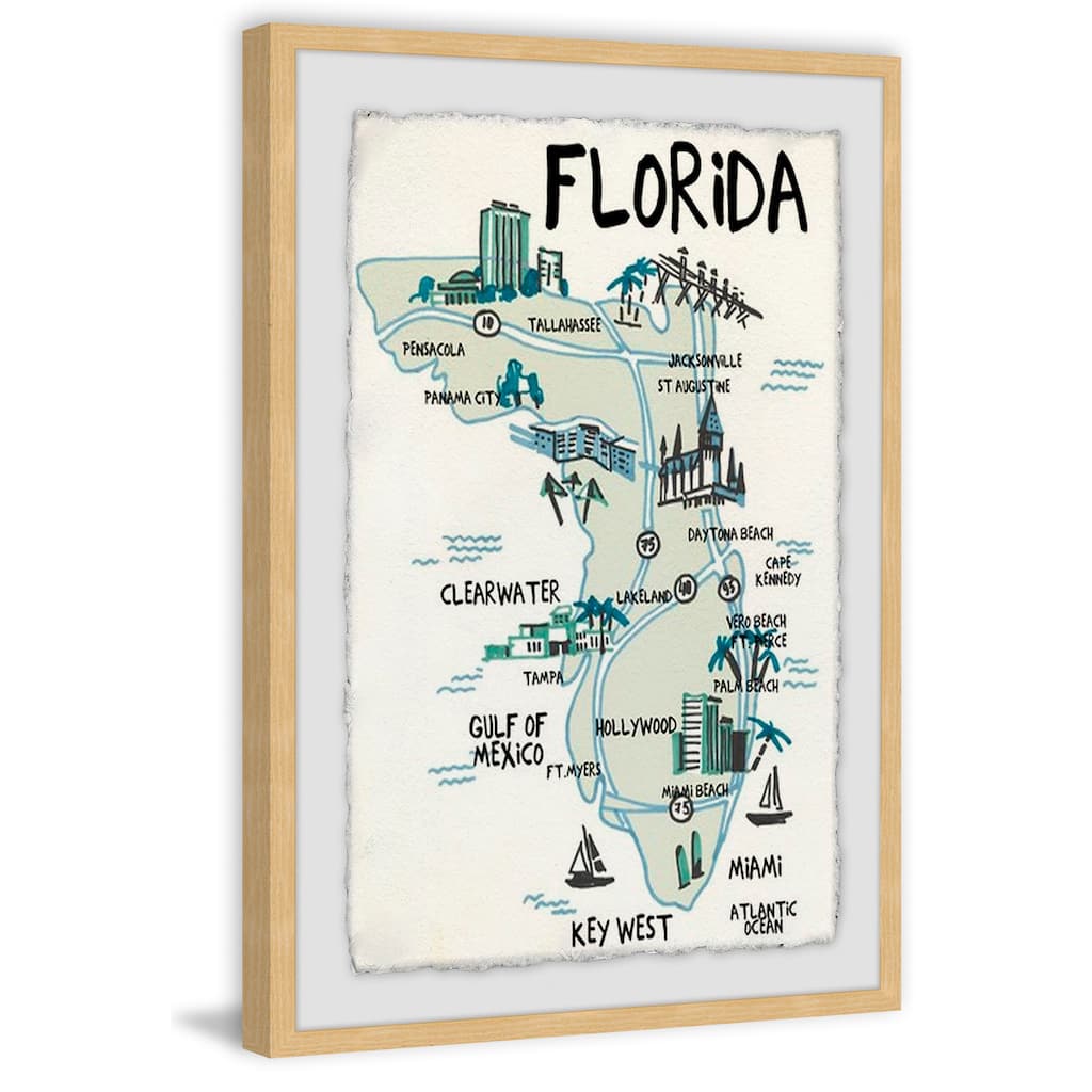 'Landmarks in Florida' Framed Painting Print - Multi-Color