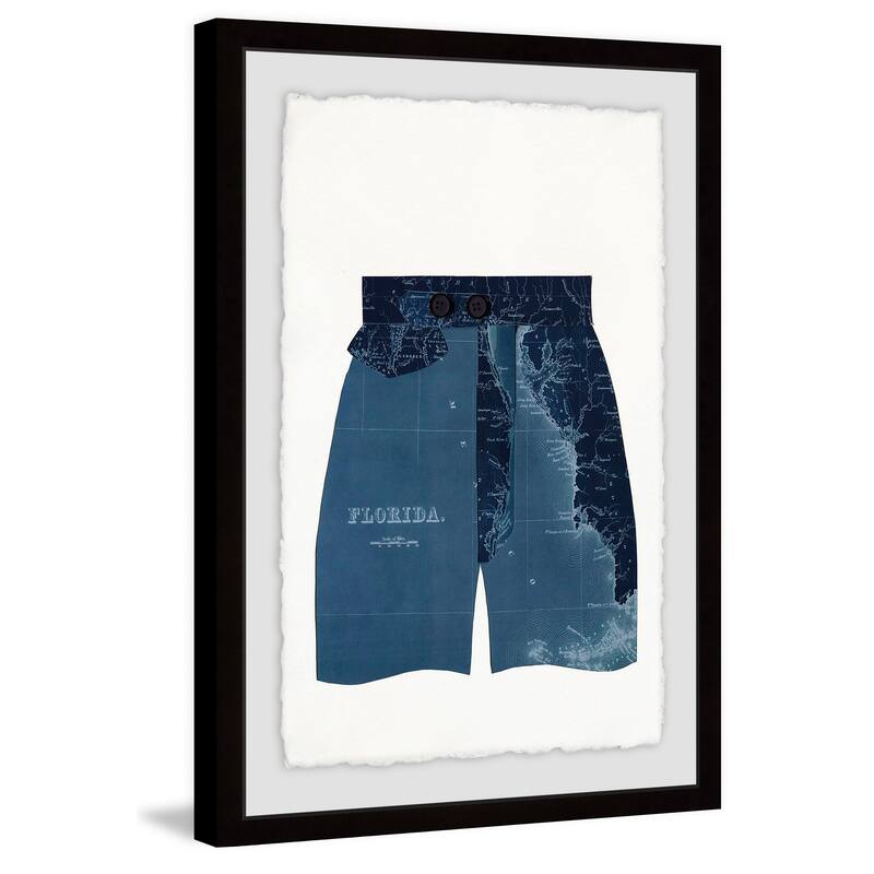 'Navy Shorts' Framed Painting Print - Multi-Color