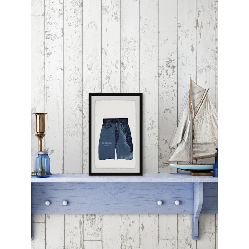 'Navy Shorts' Framed Painting Print - Multi-Color