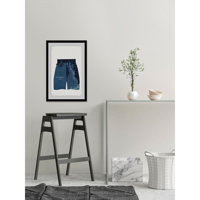 'Navy Shorts' Framed Painting Print - Multi-Color