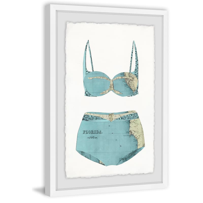 'Teal Bikini' Framed Painting Print - Multi-Color