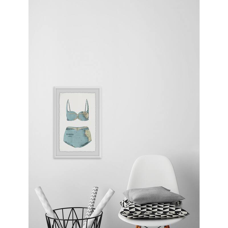 'Teal Bikini' Framed Painting Print - Multi-Color