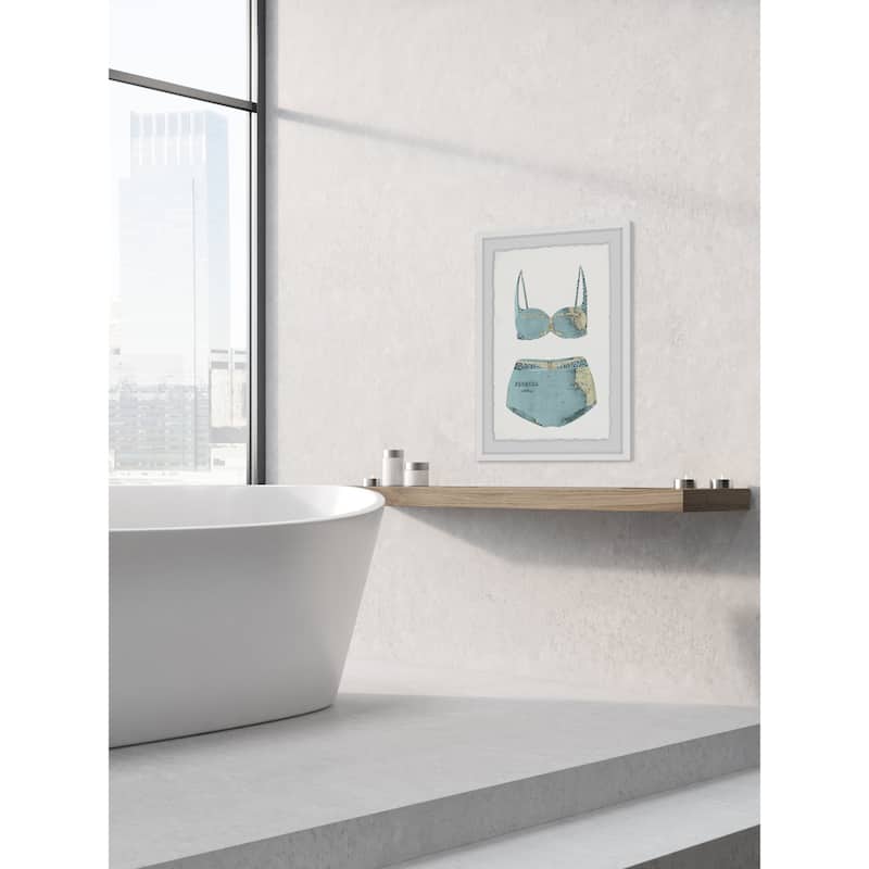 'Teal Bikini' Framed Painting Print - Multi-Color