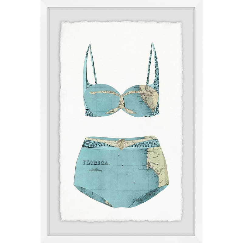'Teal Bikini' Framed Painting Print - Multi-Color