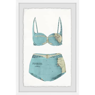 'Teal Bikini' Framed Painting Print - Multi-Color