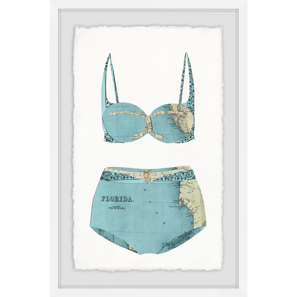 'Teal Bikini' Framed Painting Print - Multi-Color