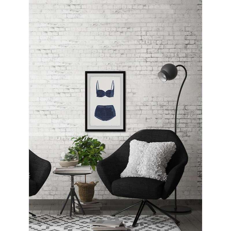 'Navy Bikini' Framed Painting Print - Multi-Color