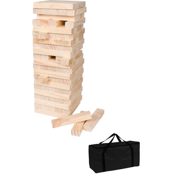 We Games Wood Block Stacking Party Game That Tumbles Down When You Play -  Includes 12 In. Wooden Box And Die : Target