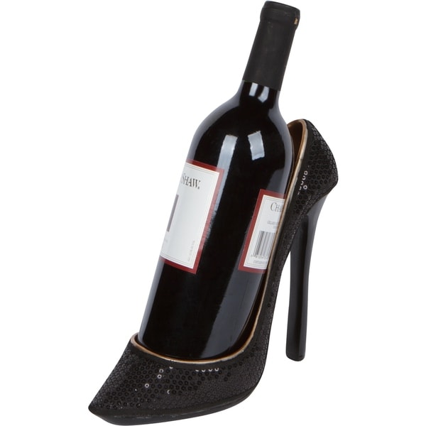 8.5" x 7"H High Heel Wine Bottle Holder - Stylish Conversation Starter Wine Rack By Hilarious Home (Black Sequin)