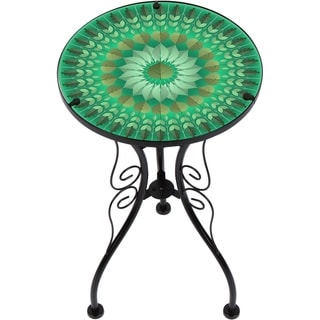 22 Peacock Design Glass /& Metal Side Table by Trademark Innovations